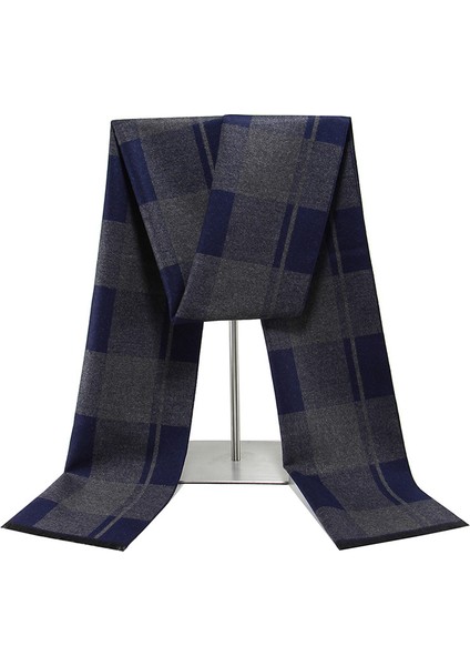 Siyah Gri Erkek Atkı Kış Sıcak Atkı Erkekler Rahat Ekose Uzun Atkı (Yurt Dışından)