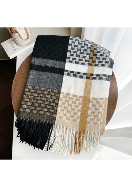 Eşarp Kore Atmosferi Kış Duygusu Sıcak Şal Kadın 2025 Yeni Ekose Eşarp (Yurt Dışından)