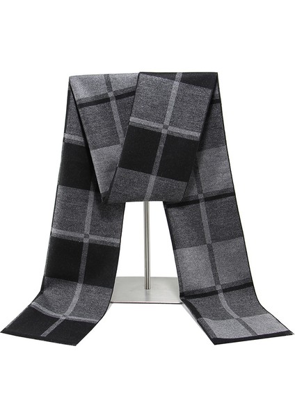 Siyah Gri Erkek Atkı Kış Sıcak Atkı Erkekler Rahat Ekose Uzun Atkı (Yurt Dışından)