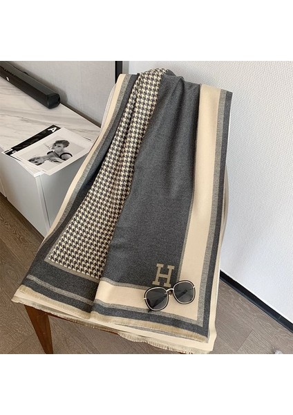 Basit Kuşgözü Eşarp Kadın Sonbahar ve Kış Yeni Boyun Uzun Bölümlü Kalınlaştırılmış Sıcak Şal (Yurt Dışından)