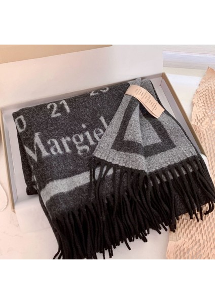 Sonbahar ve Kış Yeni Çift Taraflı Kaşmir Eşarp Kadın Harfleri Eşarp Kalınlaştırılmış Yün Şal (Yurt Dışından)