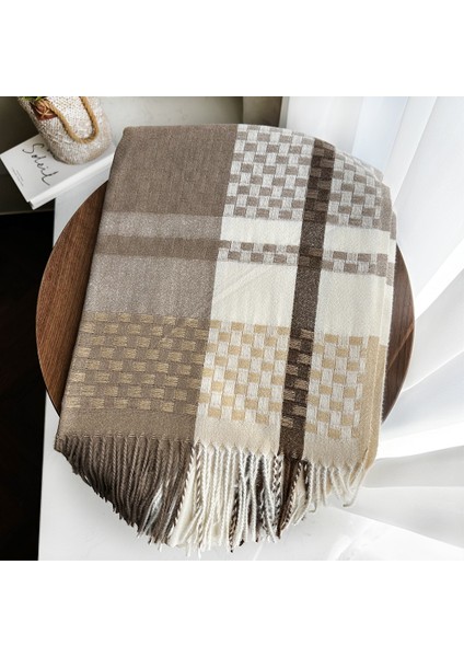 Eşarp Kore Atmosferi Kış Duygusu Sıcak Şal Kadın 2025 Yeni Ekose Eşarp (Yurt Dışından)