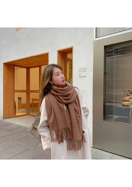Kaşmir Eşarp Kadın Kış Kalınlaştırılmış Düz Renk Eşarp Vahşi Kore Versiyonu Şal Sonbahar ve Kış Eşarp (Yurt Dışından)