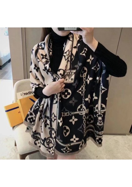 Basit Kuşgözü Eşarp Kadın Sonbahar ve Kış Yeni Boyun Uzun Bölümlü Kalınlaştırılmış Sıcak Şal (Yurt Dışından)