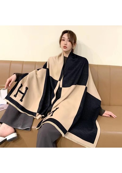 Basit Kuşgözü Eşarp Kadın Sonbahar ve Kış Yeni Boyun Uzun Bölümlü Kalınlaştırılmış Sıcak Şal (Yurt Dışından)