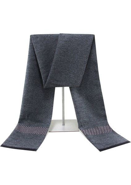 Siyah Gri Erkek Atkı Kış Sıcak Atkı Erkekler Rahat Ekose Uzun Atkı (Yurt Dışından)