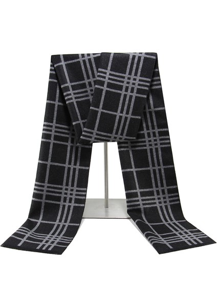 Siyah Gri Erkek Atkı Kış Sıcak Atkı Erkekler Rahat Ekose Uzun Atkı (Yurt Dışından)