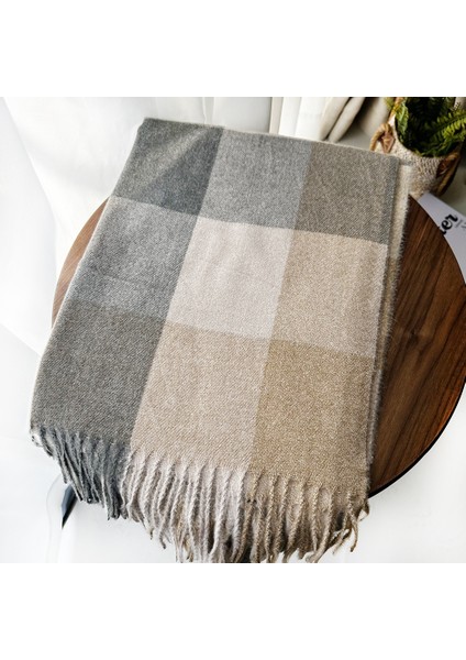 Eşarp Kore Atmosferi Kış Duygusu Sıcak Şal Kadın 2025 Yeni Ekose Eşarp (Yurt Dışından)