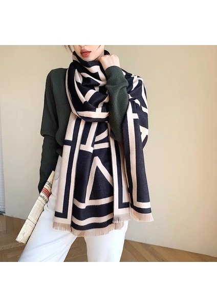 Basit Kuşgözü Eşarp Kadın Sonbahar ve Kış Yeni Boyun Uzun Bölümlü Kalınlaştırılmış Sıcak Şal (Yurt Dışından)