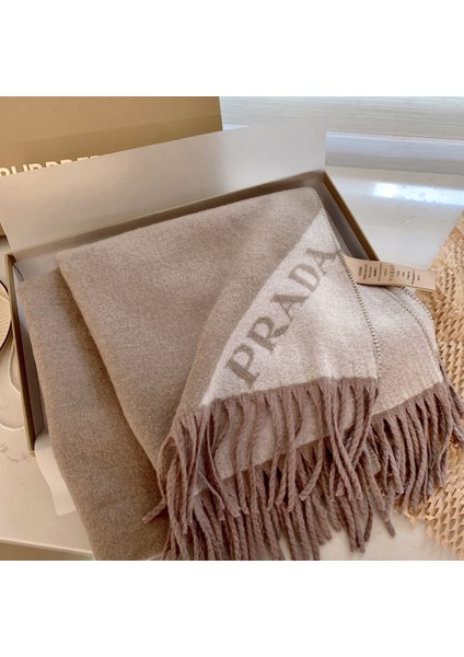 Sonbahar ve Kış Yeni Çift Taraflı Kaşmir Eşarp Kadın Harfleri Eşarp Kalınlaştırılmış Yün Şal (Yurt Dışından)