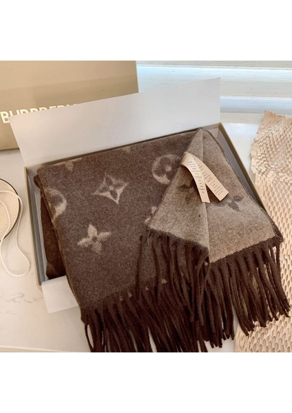 Sonbahar ve Kış Yeni Çift Taraflı Kaşmir Eşarp Kadın Harfleri Eşarp Kalınlaştırılmış Yün Şal (Yurt Dışından)