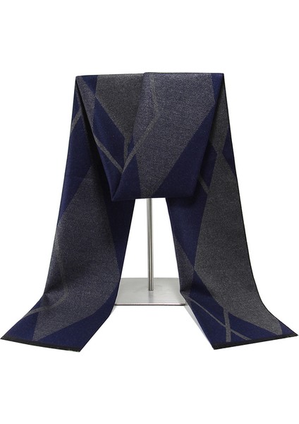 Siyah Gri Erkek Atkı Kış Sıcak Atkı Erkekler Rahat Ekose Uzun Atkı (Yurt Dışından)