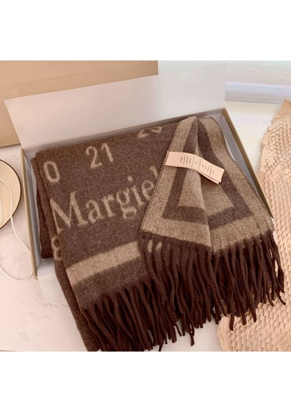 Sonbahar ve Kış Yeni Çift Taraflı Kaşmir Eşarp Kadın Harfleri Eşarp Kalınlaştırılmış Yün Şal (Yurt Dışından)
