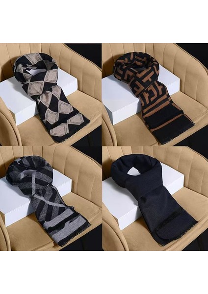 Siyah Gri Erkek Atkı Kış Sıcak Atkı Erkekler Rahat Ekose Uzun Atkı (Yurt Dışından) fiyatları