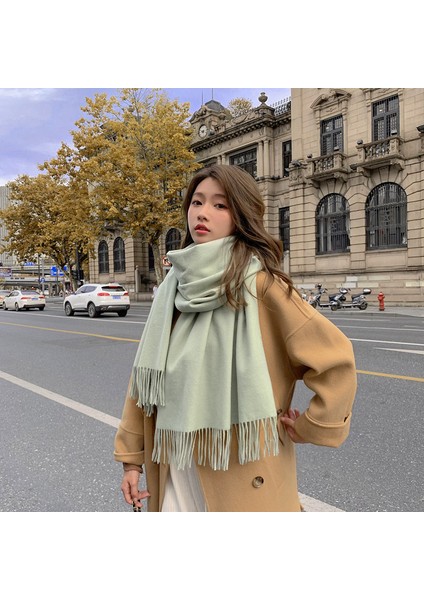 Kaşmir Eşarp Kadın Kış Kalınlaştırılmış Düz Renk Eşarp Vahşi Kore Versiyonu Şal Sonbahar ve Kış Eşarp (Yurt Dışından)