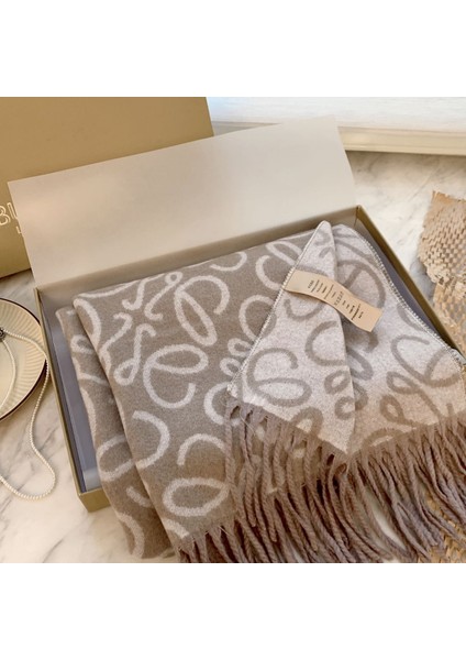 Sonbahar ve Kış Yeni Çift Taraflı Kaşmir Eşarp Kadın Harfleri Eşarp Kalınlaştırılmış Yün Şal (Yurt Dışından)