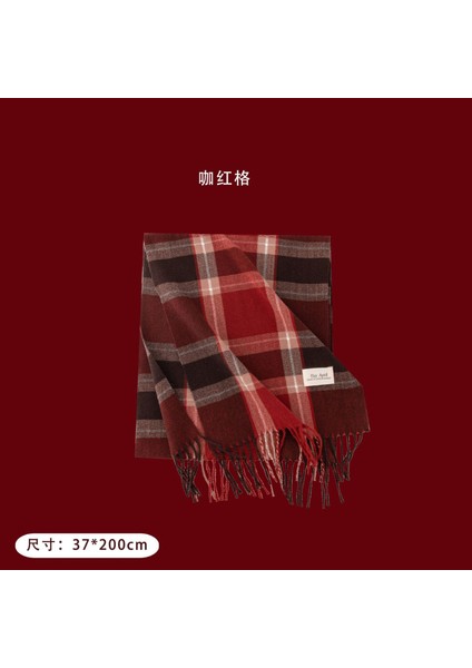 Ankora Kırmızı Ekose Eşarp Noel Eşarp Kış Atmosferi Yüz El Hissi Boyun Sıcak Şal Kadın (Yurt Dışından)