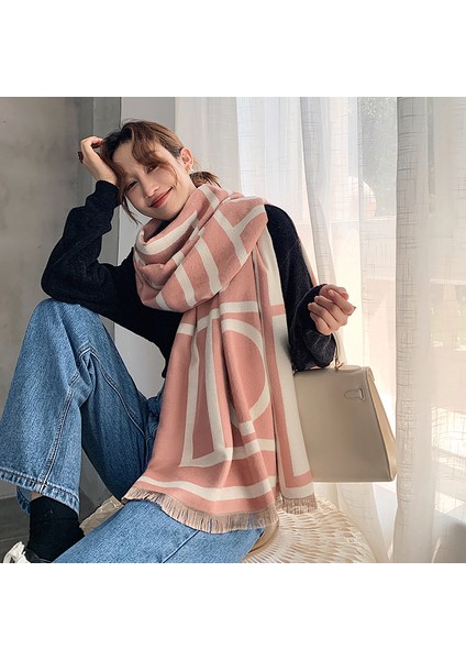 Basit Kuşgözü Eşarp Kadın Sonbahar ve Kış Yeni Boyun Uzun Bölümlü Kalınlaştırılmış Sıcak Şal (Yurt Dışından)