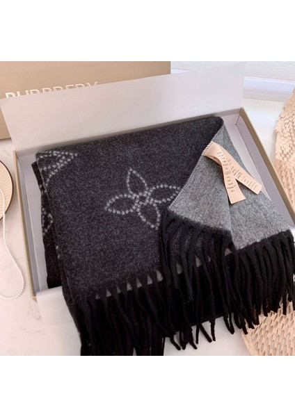 Sonbahar ve Kış Yeni Çift Taraflı Kaşmir Eşarp Kadın Harfleri Eşarp Kalınlaştırılmış Yün Şal (Yurt Dışından)