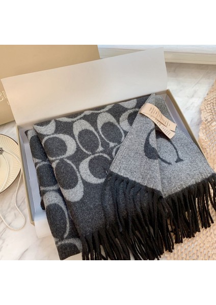 Sonbahar ve Kış Yeni Çift Taraflı Kaşmir Eşarp Kadın Harfleri Eşarp Kalınlaştırılmış Yün Şal (Yurt Dışından)