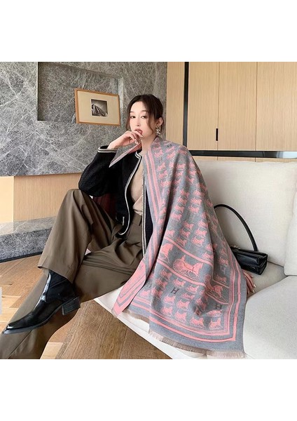 Basit Kuşgözü Eşarp Kadın Sonbahar ve Kış Yeni Boyun Uzun Bölümlü Kalınlaştırılmış Sıcak Şal (Yurt Dışından)