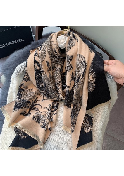 Basit Kuşgözü Eşarp Kadın Sonbahar ve Kış Yeni Boyun Uzun Bölümlü Kalınlaştırılmış Sıcak Şal (Yurt Dışından)