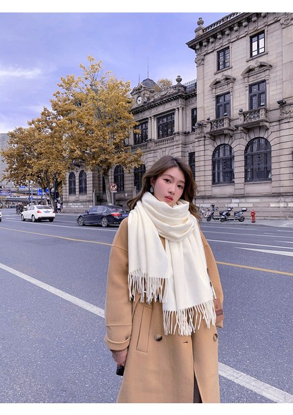 Kaşmir Eşarp Kadın Kış Kalınlaştırılmış Düz Renk Eşarp Vahşi Kore Versiyonu Şal Sonbahar ve Kış Eşarp (Yurt Dışından)