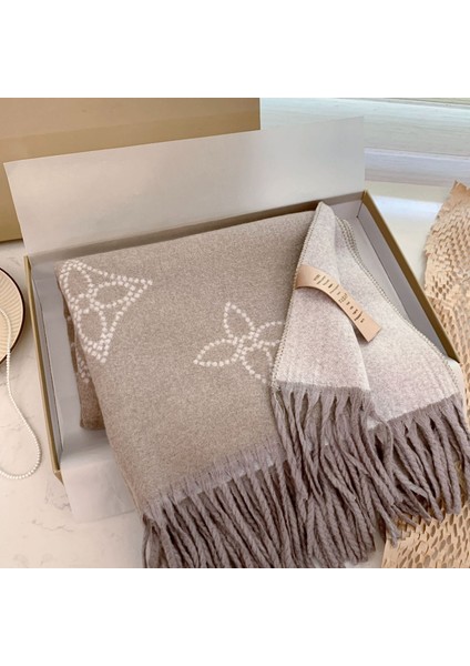 Sonbahar ve Kış Yeni Çift Taraflı Kaşmir Eşarp Kadın Harfleri Eşarp Kalınlaştırılmış Yün Şal (Yurt Dışından)