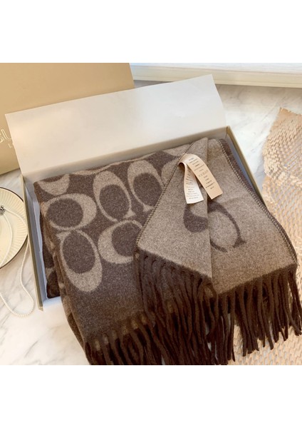 Sonbahar ve Kış Yeni Çift Taraflı Kaşmir Eşarp Kadın Harfleri Eşarp Kalınlaştırılmış Yün Şal (Yurt Dışından)