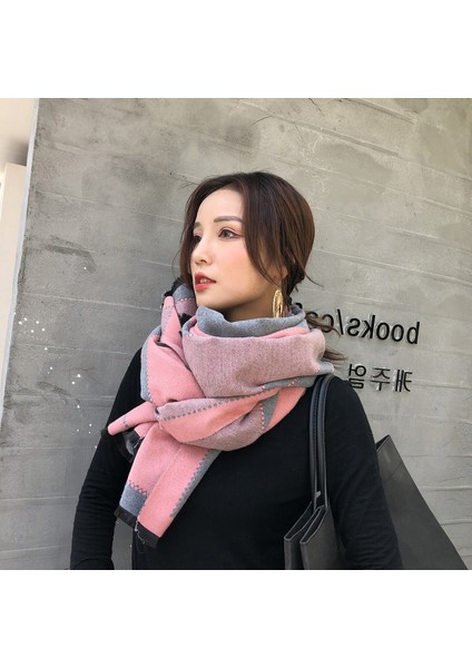 Basit Kuşgözü Eşarp Kadın Sonbahar ve Kış Yeni Boyun Uzun Bölümlü Kalınlaştırılmış Sıcak Şal (Yurt Dışından)