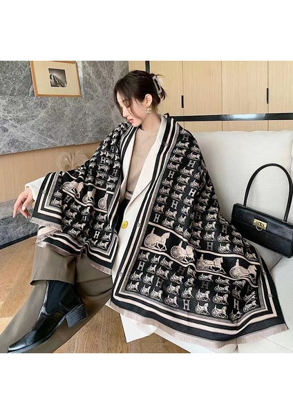 Basit Kuşgözü Eşarp Kadın Sonbahar ve Kış Yeni Boyun Uzun Bölümlü Kalınlaştırılmış Sıcak Şal (Yurt Dışından)