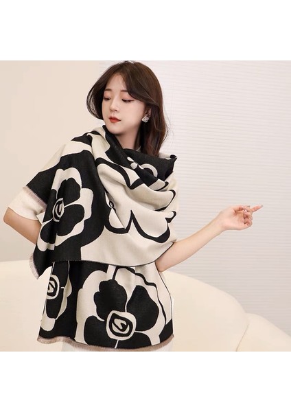 Basit Kuşgözü Eşarp Kadın Sonbahar ve Kış Yeni Boyun Uzun Bölümlü Kalınlaştırılmış Sıcak Şal (Yurt Dışından)