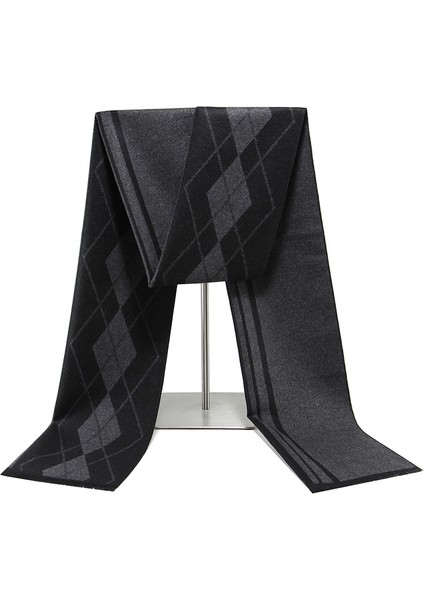 Siyah Gri Erkek Atkı Kış Sıcak Atkı Erkekler Rahat Ekose Uzun Atkı (Yurt Dışından)