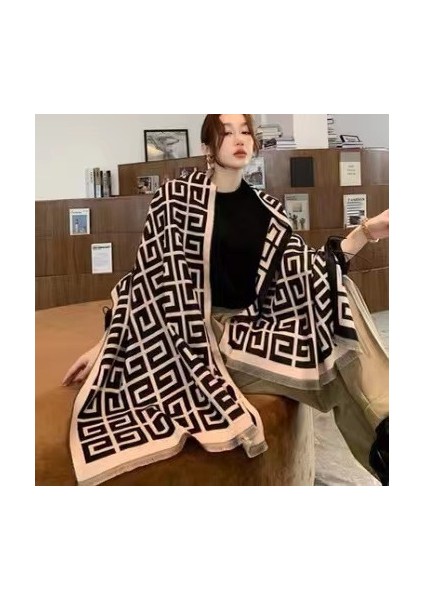 Basit Kuşgözü Eşarp Kadın Sonbahar ve Kış Yeni Boyun Uzun Bölümlü Kalınlaştırılmış Sıcak Şal (Yurt Dışından)