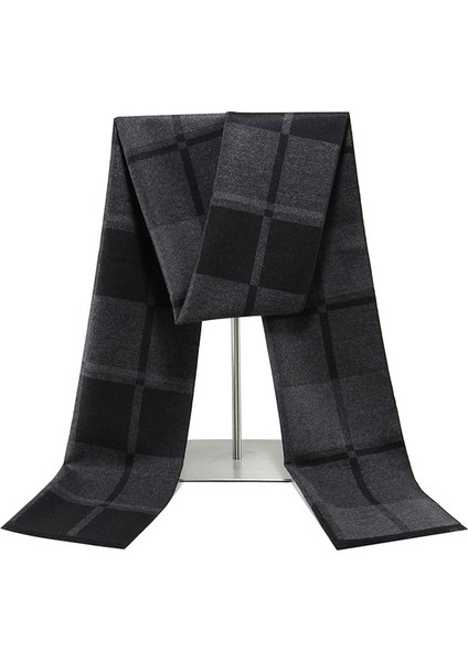 Siyah Gri Erkek Atkı Kış Sıcak Atkı Erkekler Rahat Ekose Uzun Atkı (Yurt Dışından)