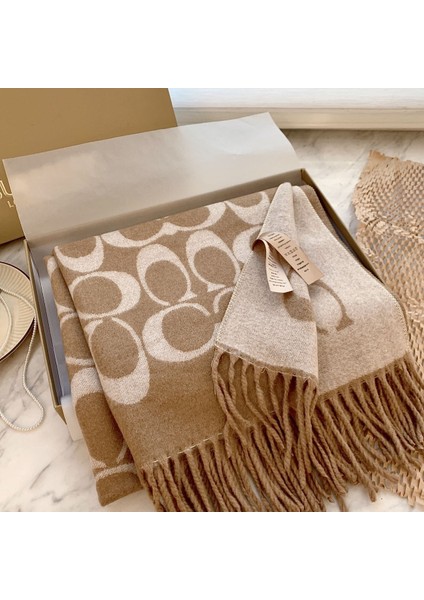 Sonbahar ve Kış Yeni Çift Taraflı Kaşmir Eşarp Kadın Harfleri Eşarp Kalınlaştırılmış Yün Şal (Yurt Dışından)