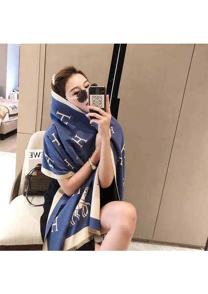 Basit Kuşgözü Eşarp Kadın Sonbahar ve Kış Yeni Boyun Uzun Bölümlü Kalınlaştırılmış Sıcak Şal (Yurt Dışından)