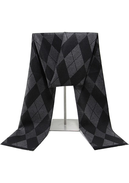 Siyah Gri Erkek Atkı Kış Sıcak Atkı Erkekler Rahat Ekose Uzun Atkı (Yurt Dışından)