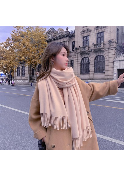 Kaşmir Eşarp Kadın Kış Kalınlaştırılmış Düz Renk Eşarp Vahşi Kore Versiyonu Şal Sonbahar ve Kış Eşarp (Yurt Dışından) modelleri