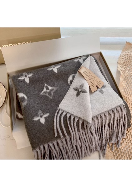 Sonbahar ve Kış Yeni Çift Taraflı Kaşmir Eşarp Kadın Harfleri Eşarp Kalınlaştırılmış Yün Şal (Yurt Dışından)