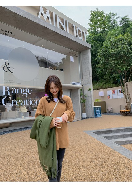 Kaşmir Eşarp Kadın Kış Kalınlaştırılmış Düz Renk Eşarp Vahşi Kore Versiyonu Şal Sonbahar ve Kış Eşarp (Yurt Dışından)