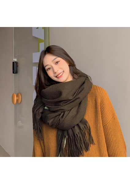 Kaşmir Eşarp Kadın Kış Kalınlaştırılmış Düz Renk Eşarp Vahşi Kore Versiyonu Şal Sonbahar ve Kış Eşarp (Yurt Dışından)