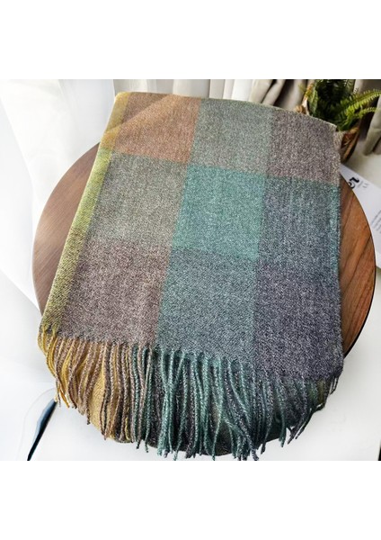 Eşarp Kore Atmosferi Kış Duygusu Sıcak Şal Kadın 2025 Yeni Ekose Eşarp (Yurt Dışından)