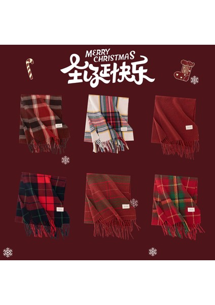 Ankora Kırmızı Ekose Eşarp Noel Eşarp Kış Atmosferi Yüz El Hissi Boyun Sıcak Şal Kadın (Yurt Dışından) fiyatları