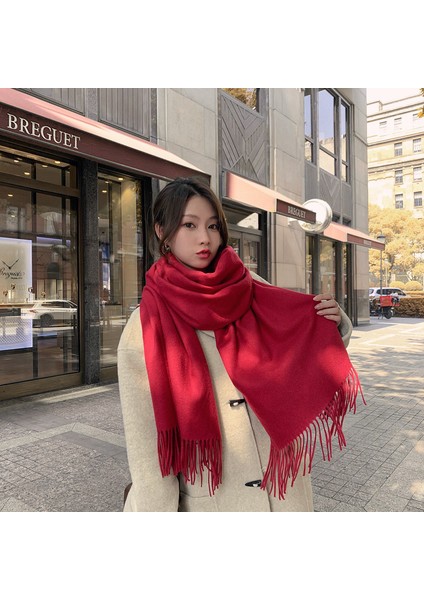 Kaşmir Eşarp Kadın Kış Kalınlaştırılmış Düz Renk Eşarp Vahşi Kore Versiyonu Şal Sonbahar ve Kış Eşarp (Yurt Dışından)