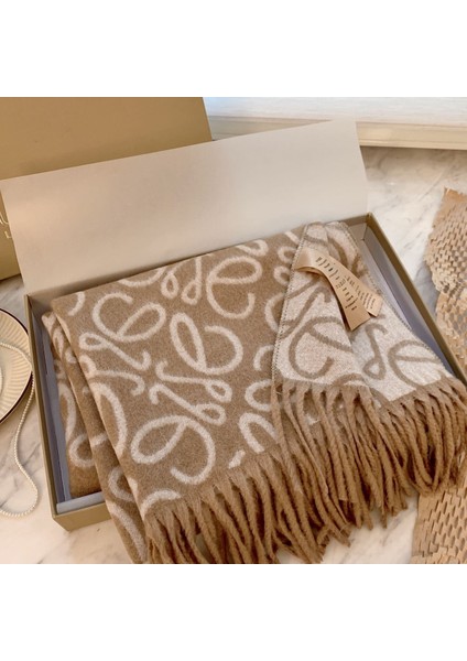 Sonbahar ve Kış Yeni Çift Taraflı Kaşmir Eşarp Kadın Harfleri Eşarp Kalınlaştırılmış Yün Şal (Yurt Dışından)