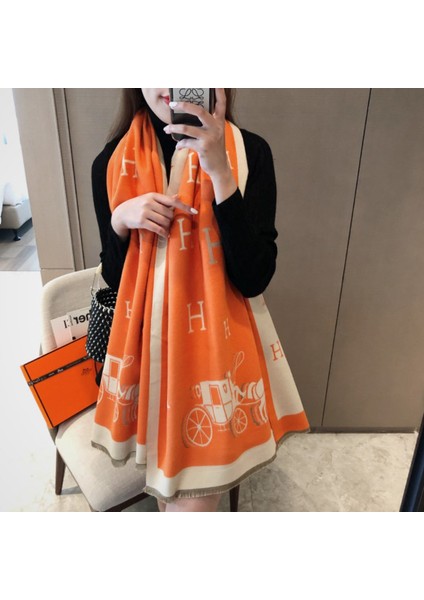 Basit Kuşgözü Eşarp Kadın Sonbahar ve Kış Yeni Boyun Uzun Bölümlü Kalınlaştırılmış Sıcak Şal (Yurt Dışından)