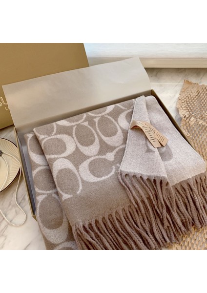 Sonbahar ve Kış Yeni Çift Taraflı Kaşmir Eşarp Kadın Harfleri Eşarp Kalınlaştırılmış Yün Şal (Yurt Dışından)