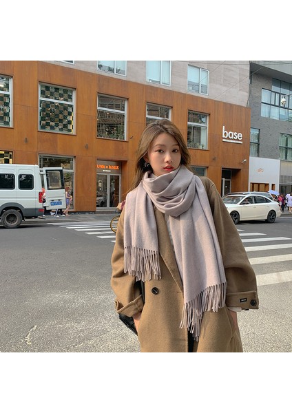 Kaşmir Eşarp Kadın Kış Kalınlaştırılmış Düz Renk Eşarp Vahşi Kore Versiyonu Şal Sonbahar ve Kış Eşarp (Yurt Dışından)