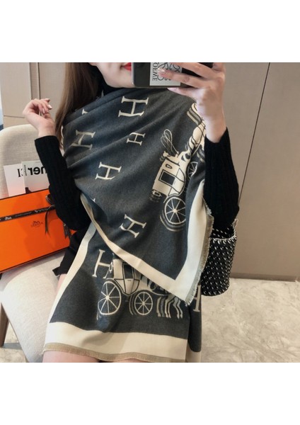 Basit Kuşgözü Eşarp Kadın Sonbahar ve Kış Yeni Boyun Uzun Bölümlü Kalınlaştırılmış Sıcak Şal (Yurt Dışından)